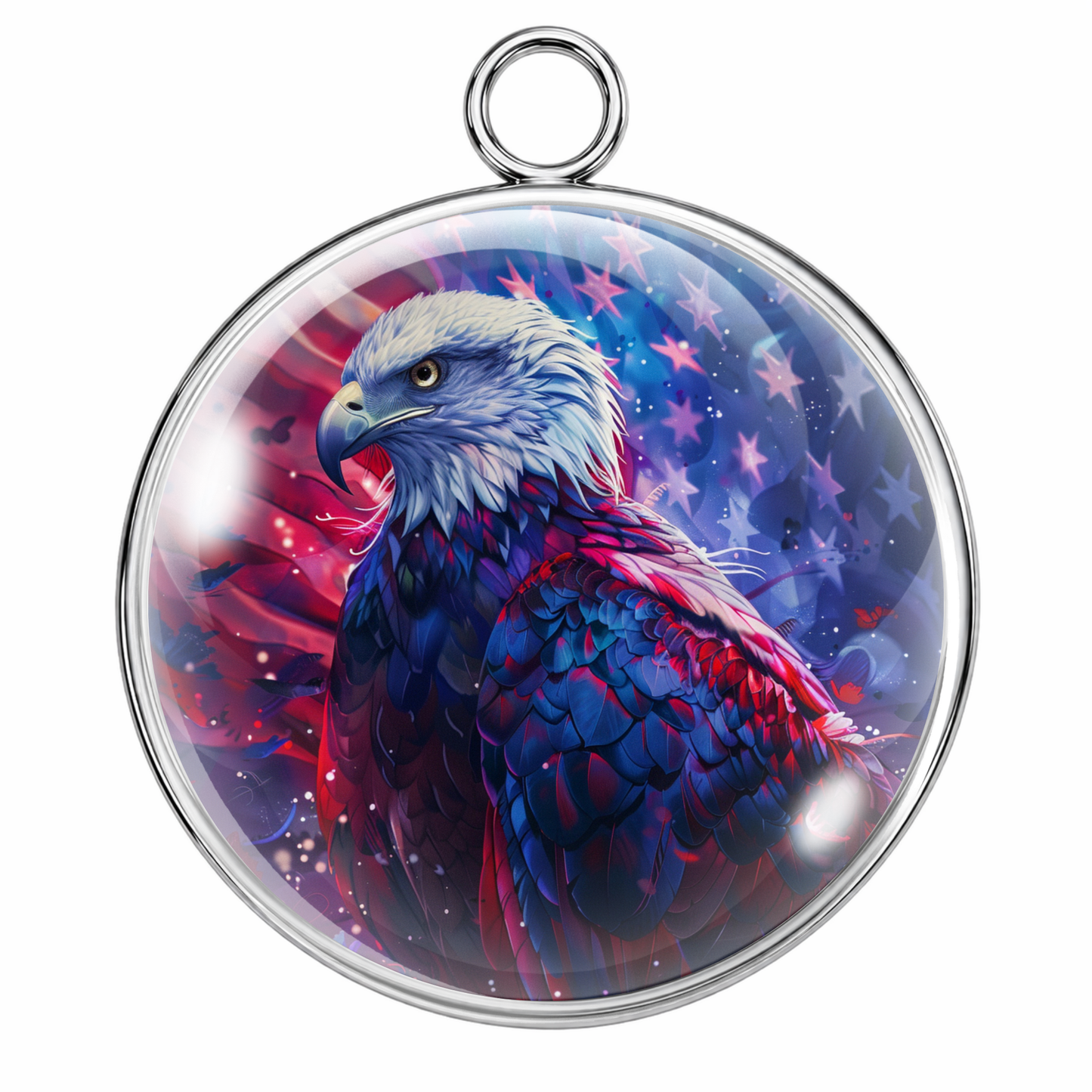 Eagle pendant with a colorful design on a white background