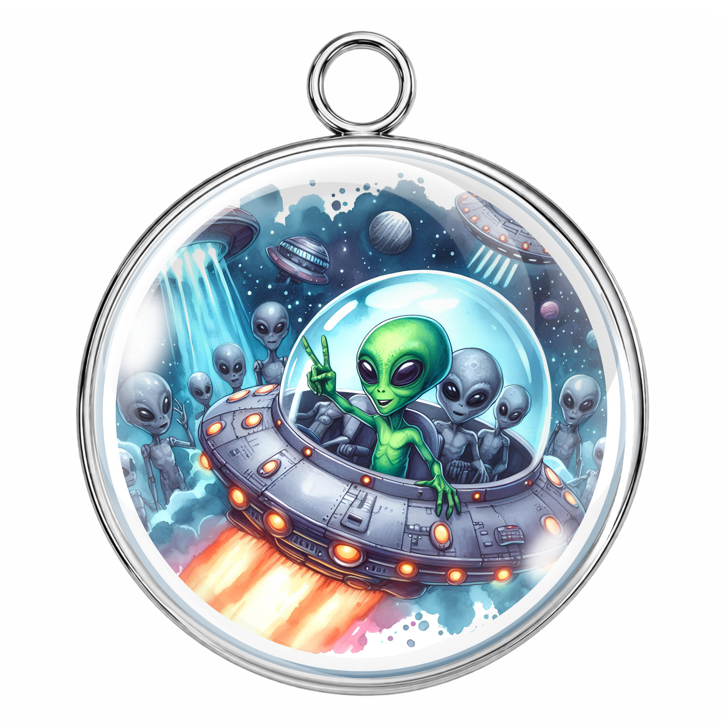 UFO'S & Aliens Glass Cabochon Charms –  Extraterrestrial Charm Pendants for Crafts & Jewelry