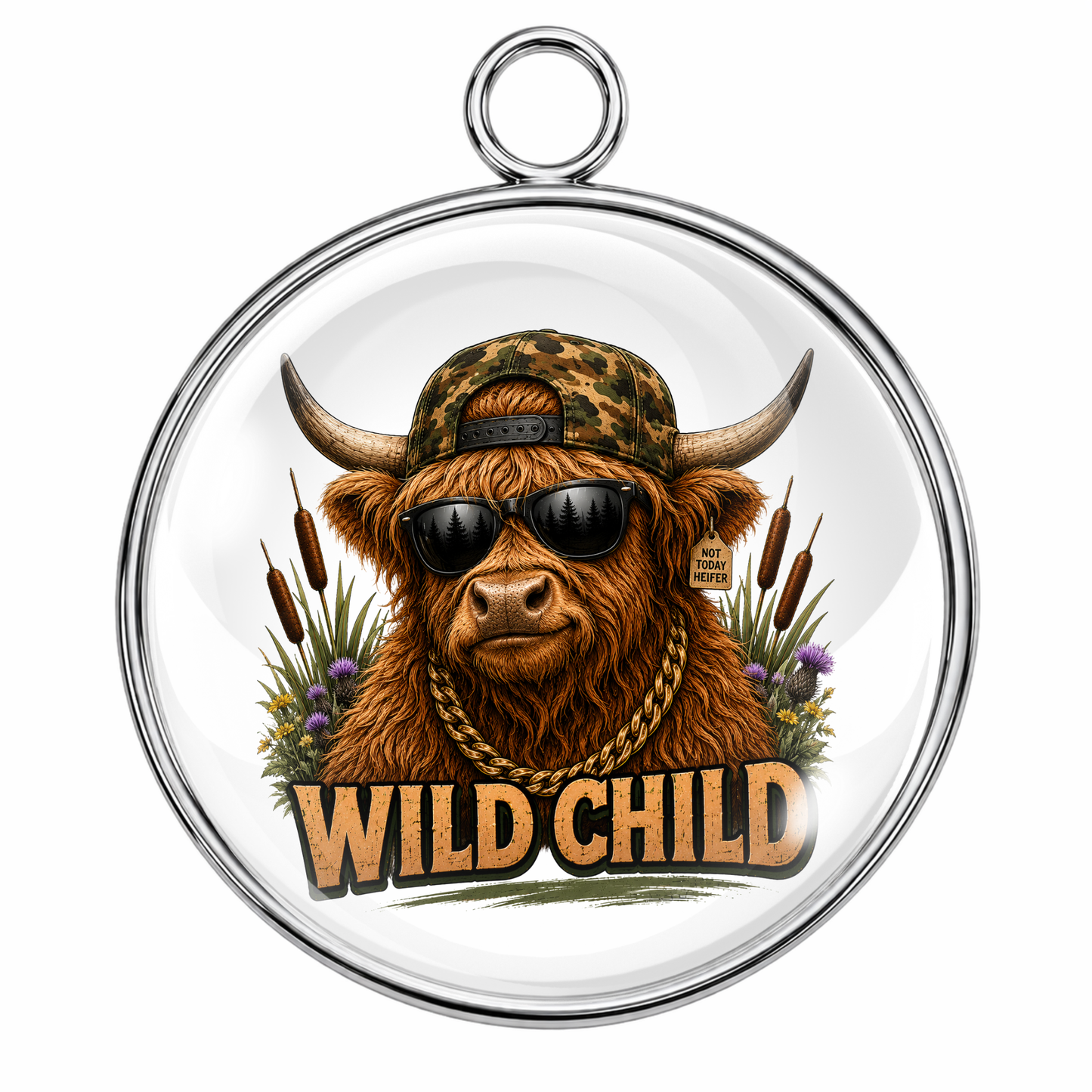 Wild Child Glass Cabochon Charms – Funny Bigfoot, Alien, Eagle, Raccoon, Pit Bull, Highland Cow & Duck Designs