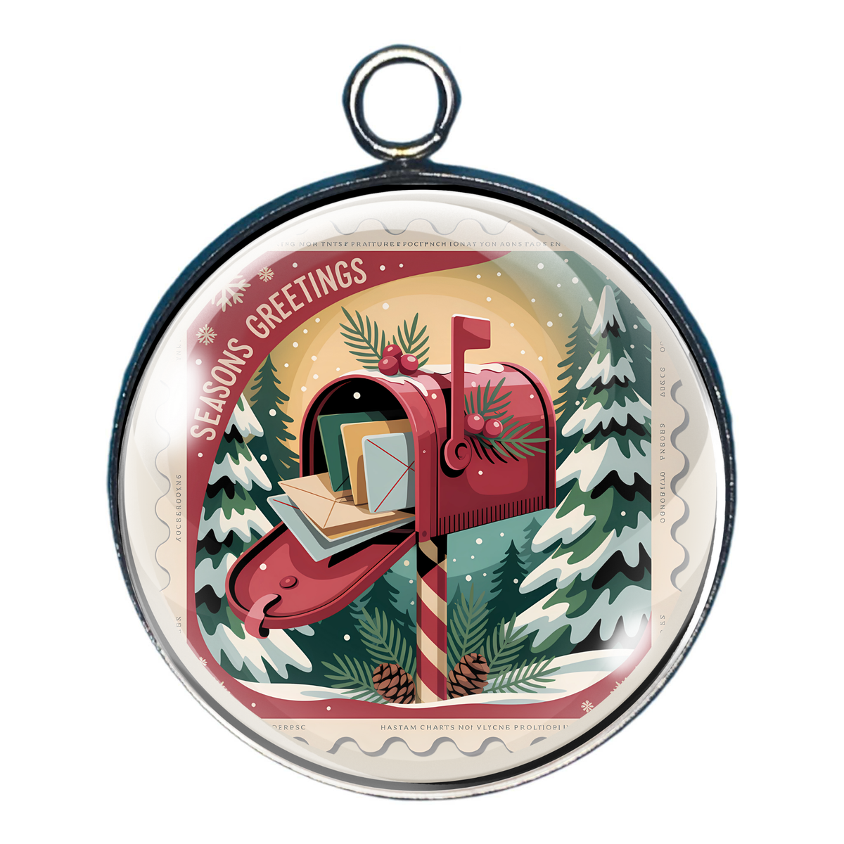 Vintage Christmas Postage Stamp Glass Cabochon Charms