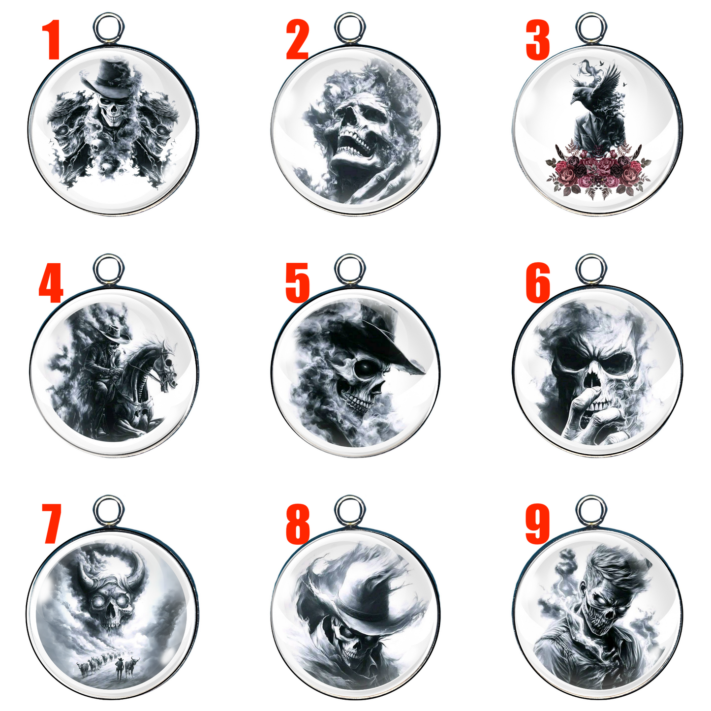 9 goth skull glass cabochon charms