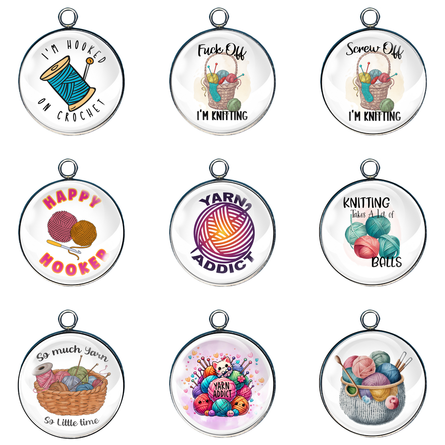 9 yarn glass cabochon charms