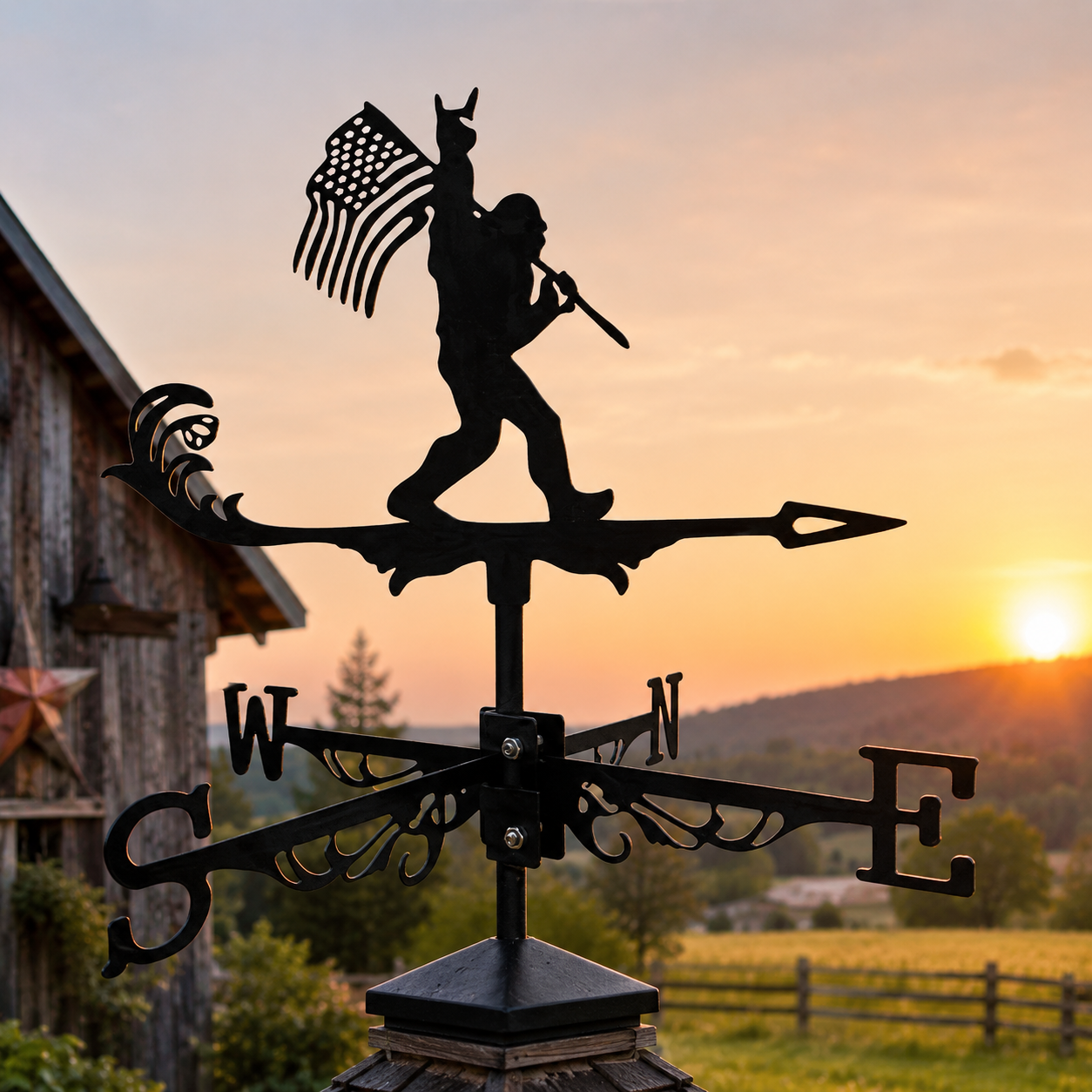 Bigfoot American Flag Metal Weathervane – Outdoor Roof, Barn, Garage & Garden Decor