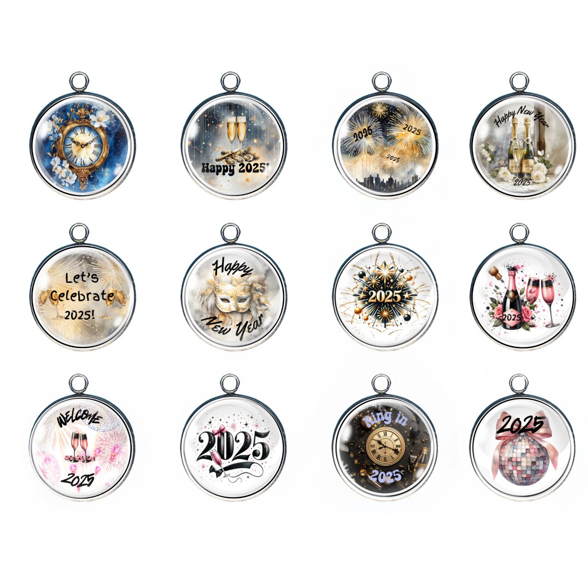 2025 New Years Charms – Celebrate Fresh Beginnings - Glass Cabochon Charms