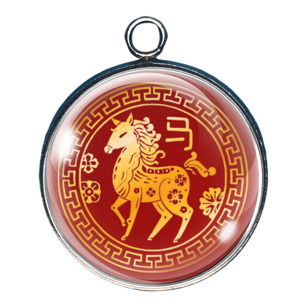 charm of Gold zodiac horse symbol in circular Chinese border