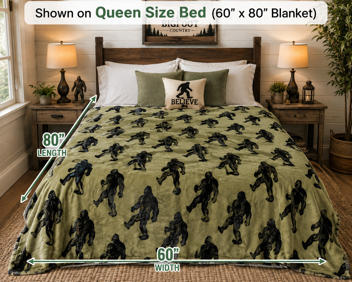 Bigfoot Sasquatch Blanket 60" x 80" – Soft Flannel Cryptid Throw, Cozy Forest Cabin Decor