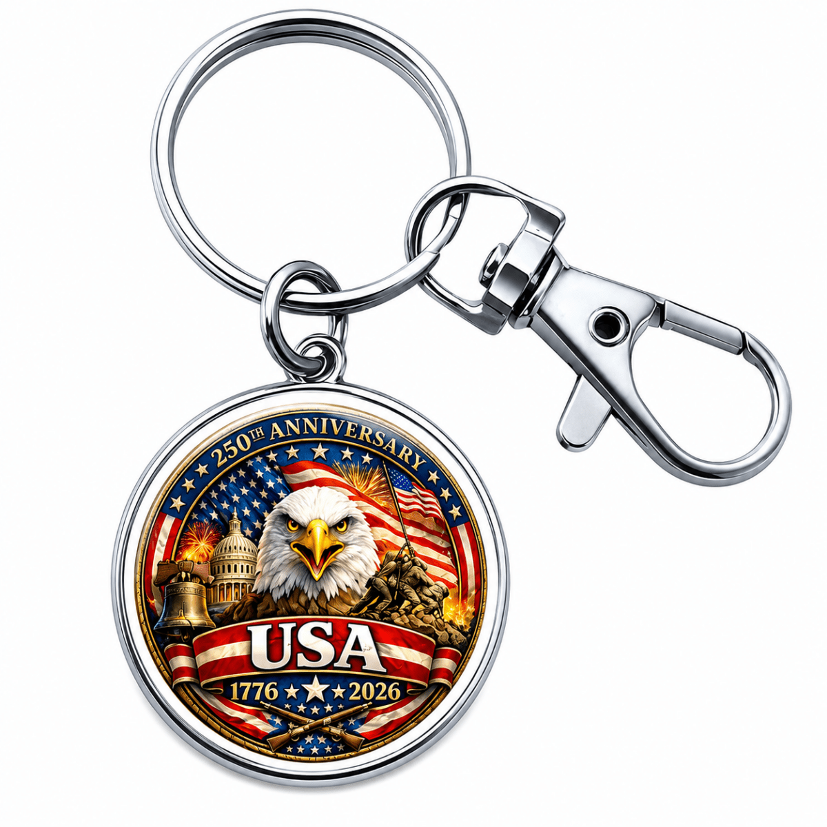 250th Anniversary USA Eagle Keychain | Patriotic American Freedom Key Ring | 1776–2026 Veteran Gift | Bald Eagle Keychain