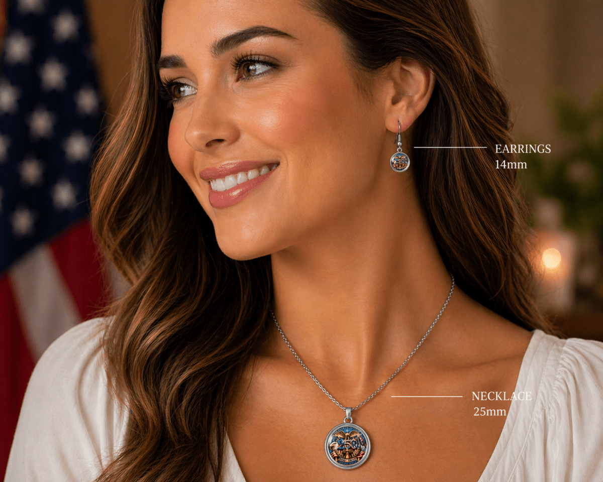 250th Anniversary USA Patriotic Necklace and Earring Set Freedom Jewelry Gift
