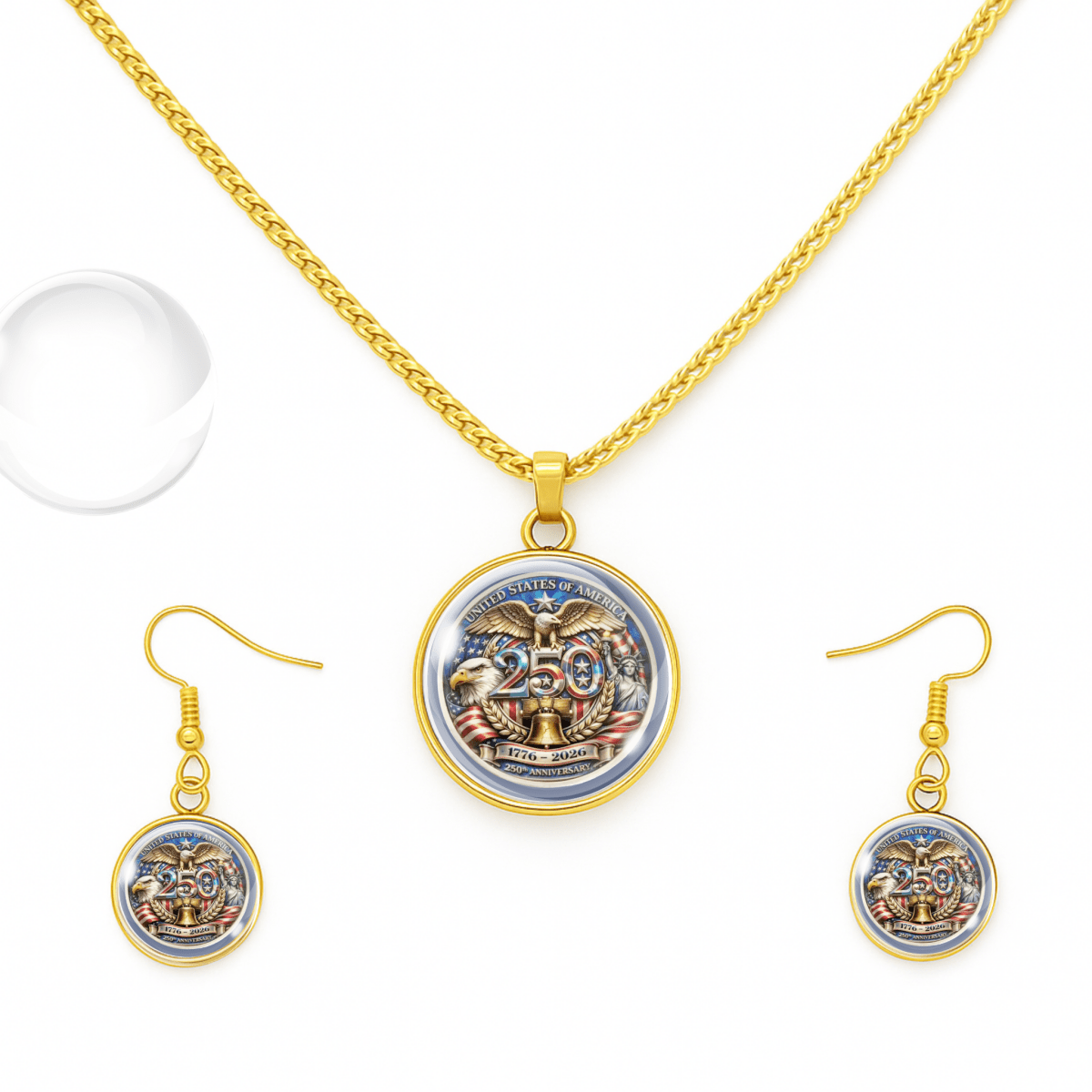 250th Anniversary USA Patriotic Necklace and Earring Set Freedom Jewelry Gift