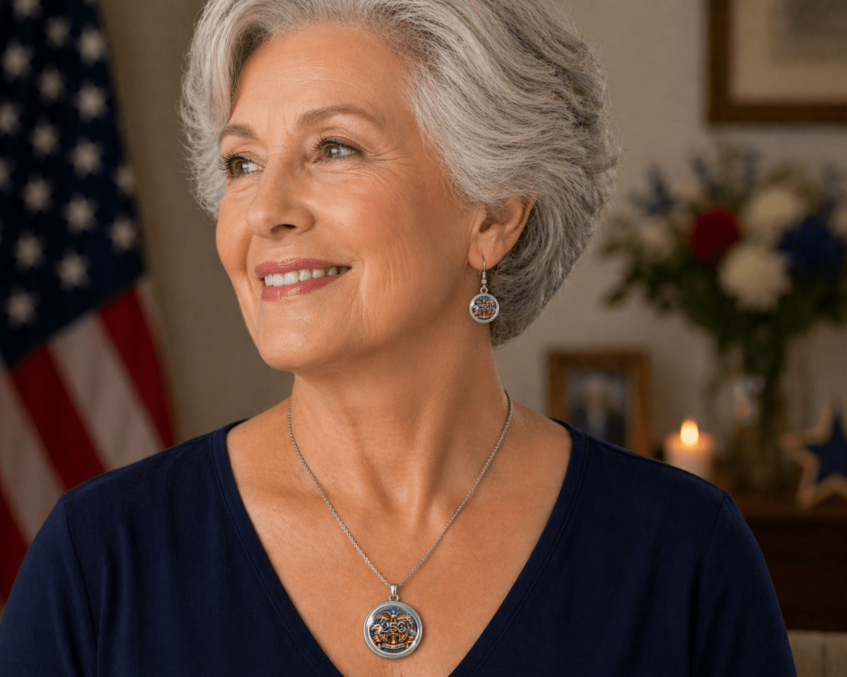 250th Anniversary USA Patriotic Necklace and Earring Set Freedom Jewelry Gift