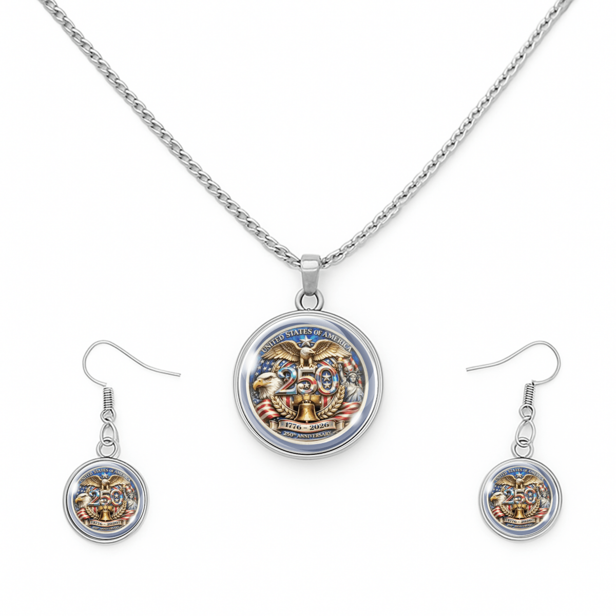 250th Anniversary USA Patriotic Necklace and Earring Set Freedom Jewelry Gift