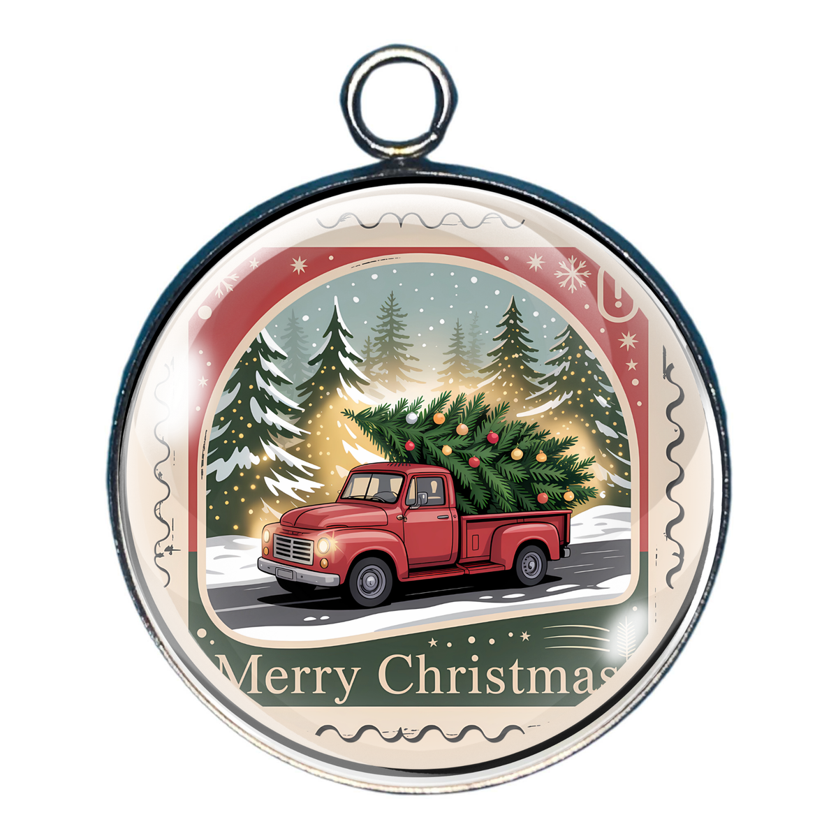 Vintage Christmas Postage Stamp Glass Cabochon Charms