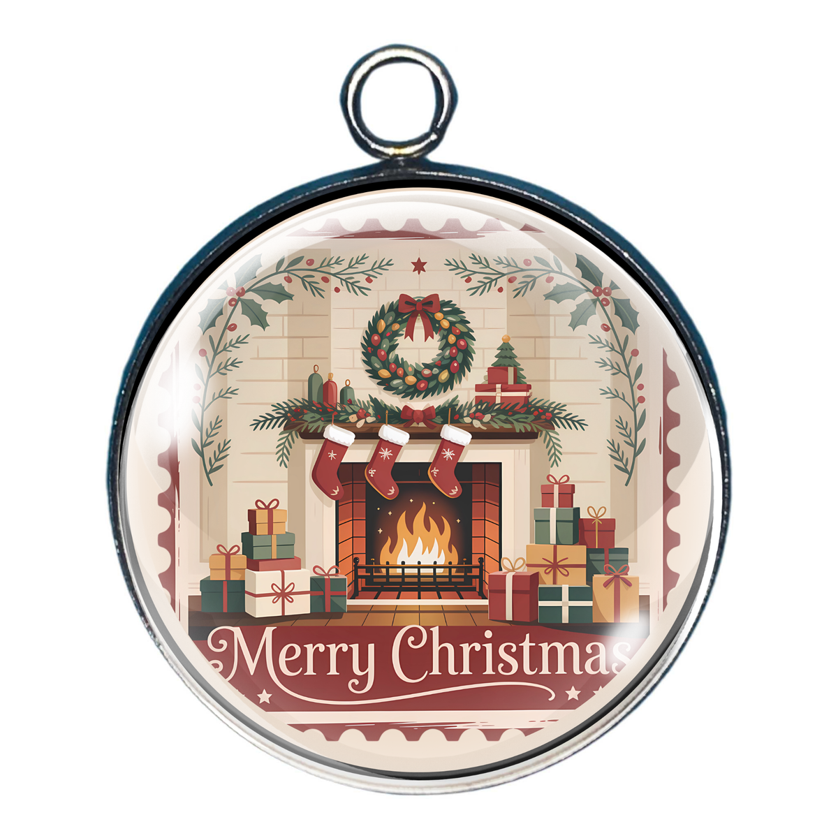 Vintage Christmas Postage Stamp Glass Cabochon Charms