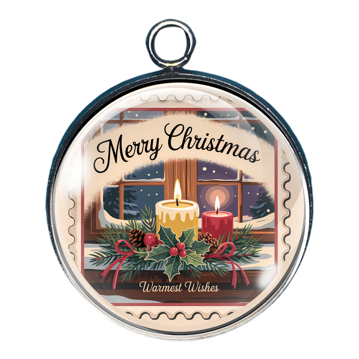 Vintage Christmas Postage Stamp Glass Cabochon Charms
