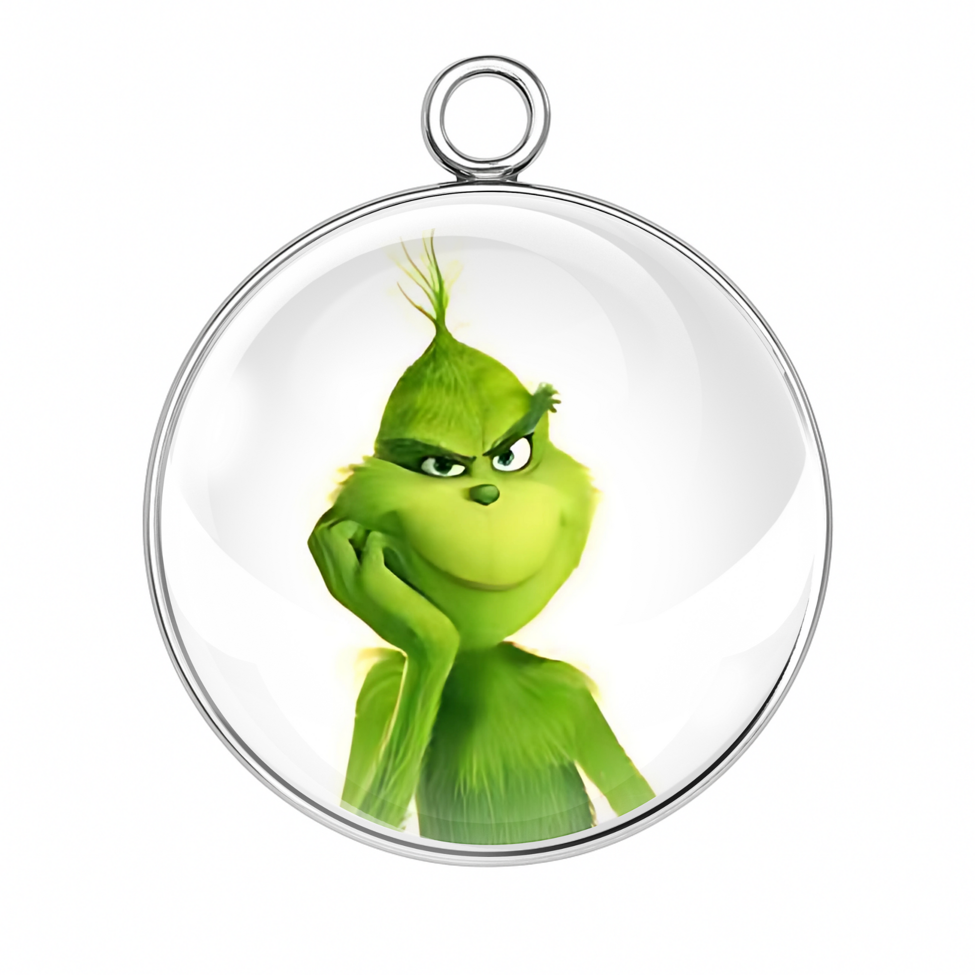 Style 3 – Classic Pouty Grinch
Alt Tag: “Classic pouty Grinch Christmas cabochon charm for jewelry”