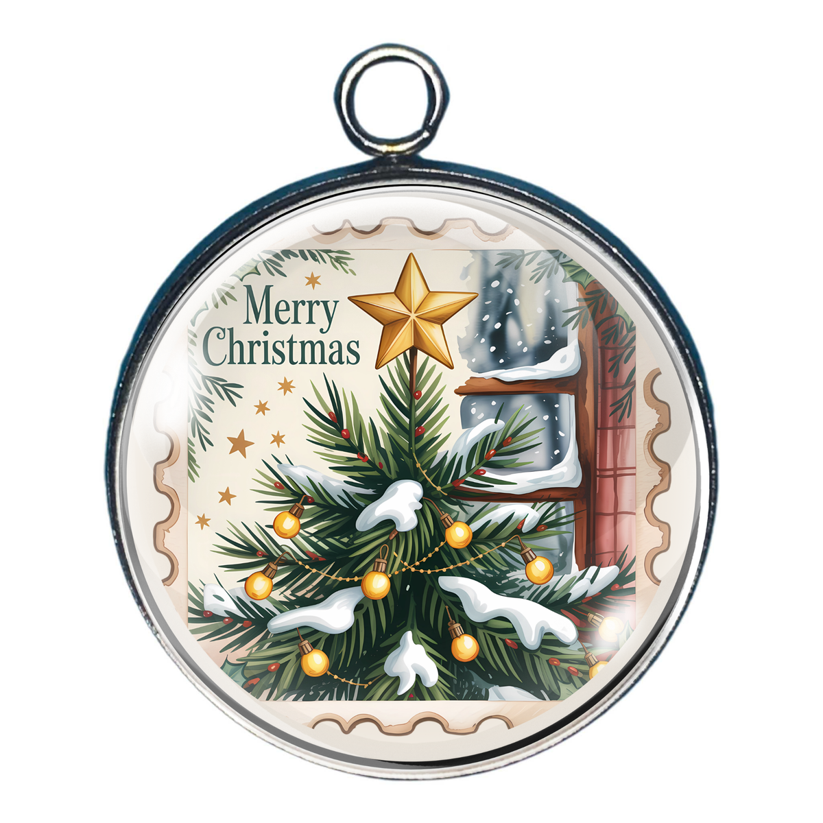 Vintage Christmas Postage Stamp Glass Cabochon Charms