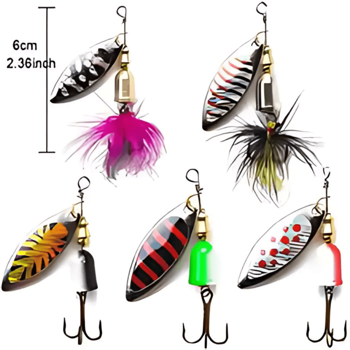 5pcs Fishing Lure, Spinner bait, Bass Trout Salmon Hard Metal Spinner Baits Kit