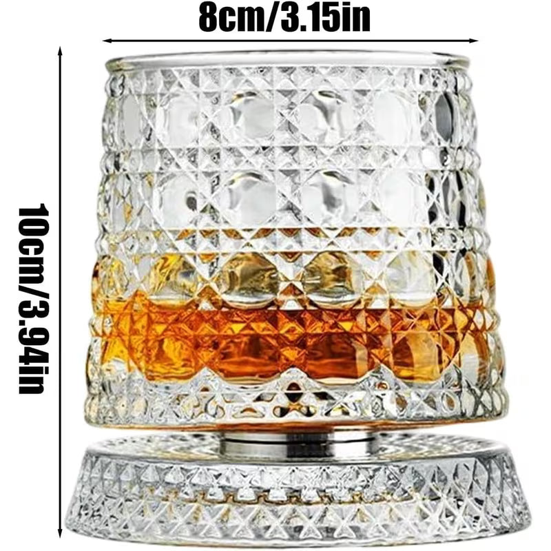 Spinning Whiskey Glass Rotating Crystal Bourbon Scotch Tumbler 10-12 oz Gift