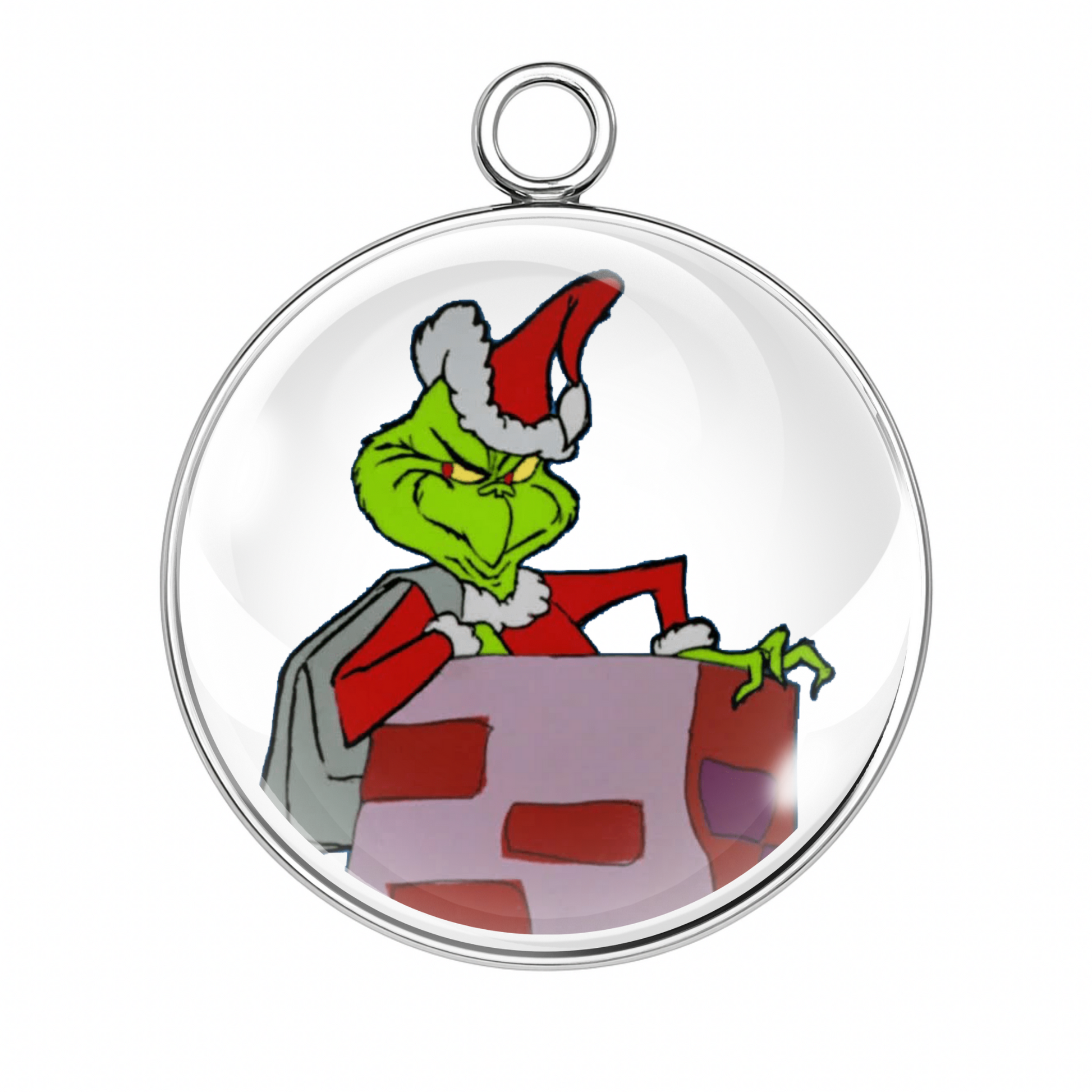 Style 5 – Grinch in Chimney
Alt Tag: “Grinch in chimney glass cabochon charm for Christmas DIY”