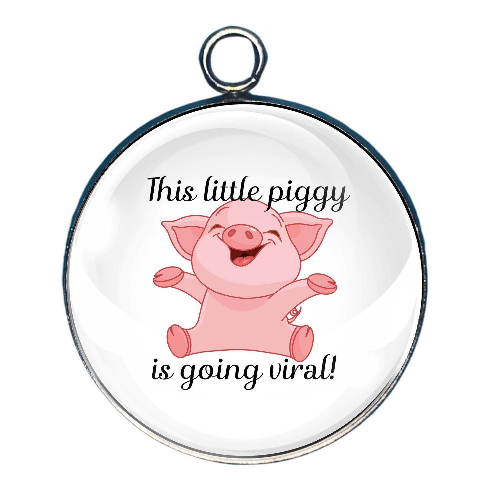 a charm depicting a cute little piggy with the wording 'This little piggy is going viral!'