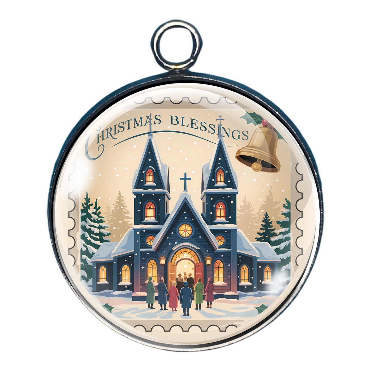 Vintage Christmas Postage Stamp Glass Cabochon Charms