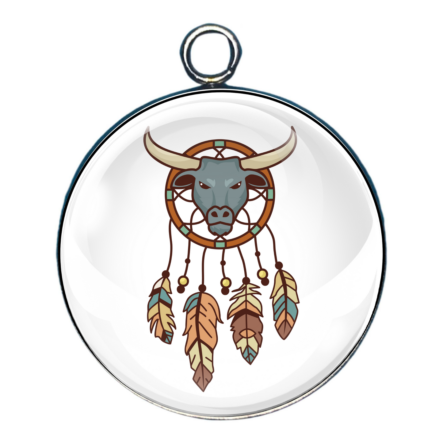 charm of a dreamcatcher featuring the head of an ox