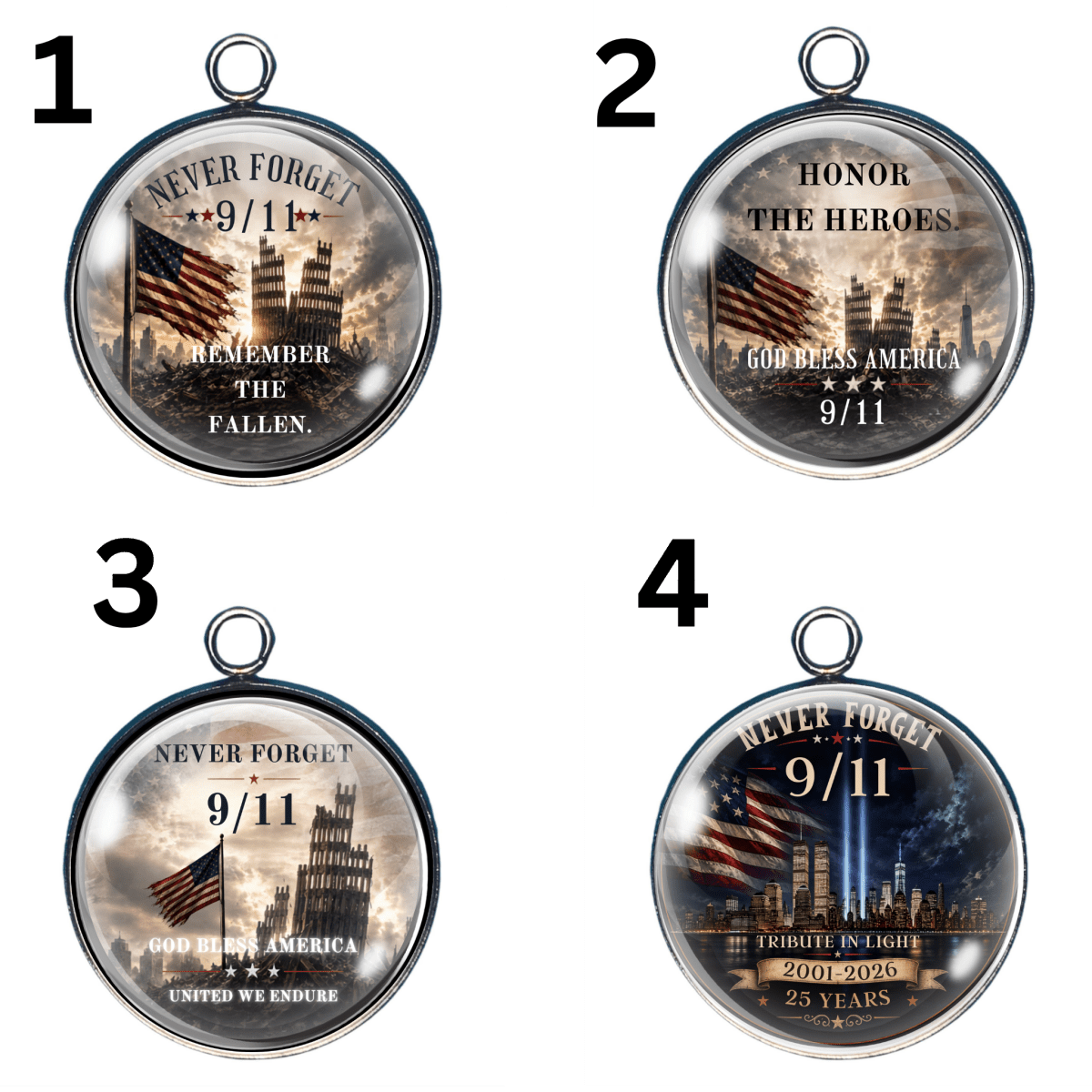 Group of 4 September 11th 25th Anniversary Commemorative Charms
