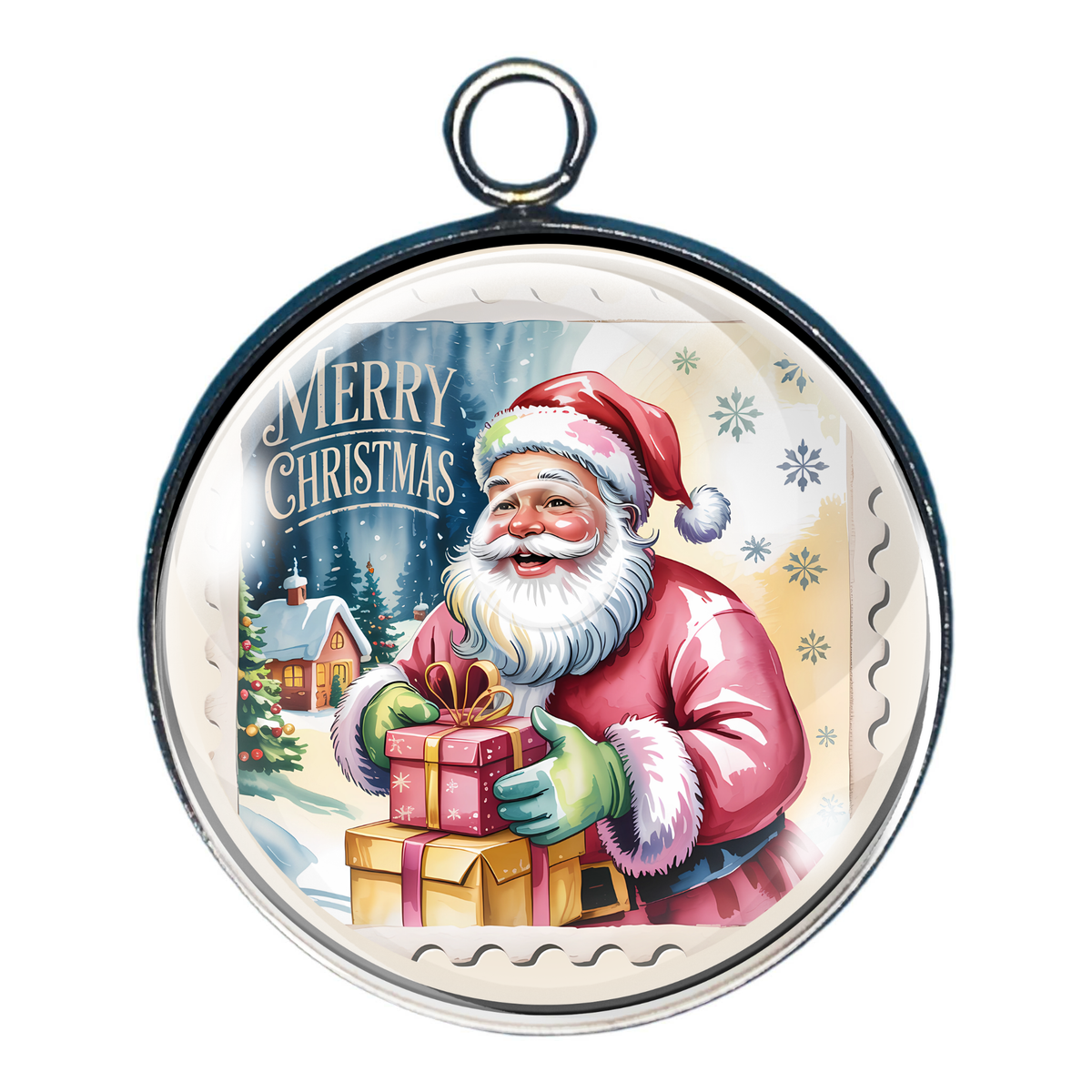 Vintage Christmas Postage Stamp Glass Cabochon Charms
