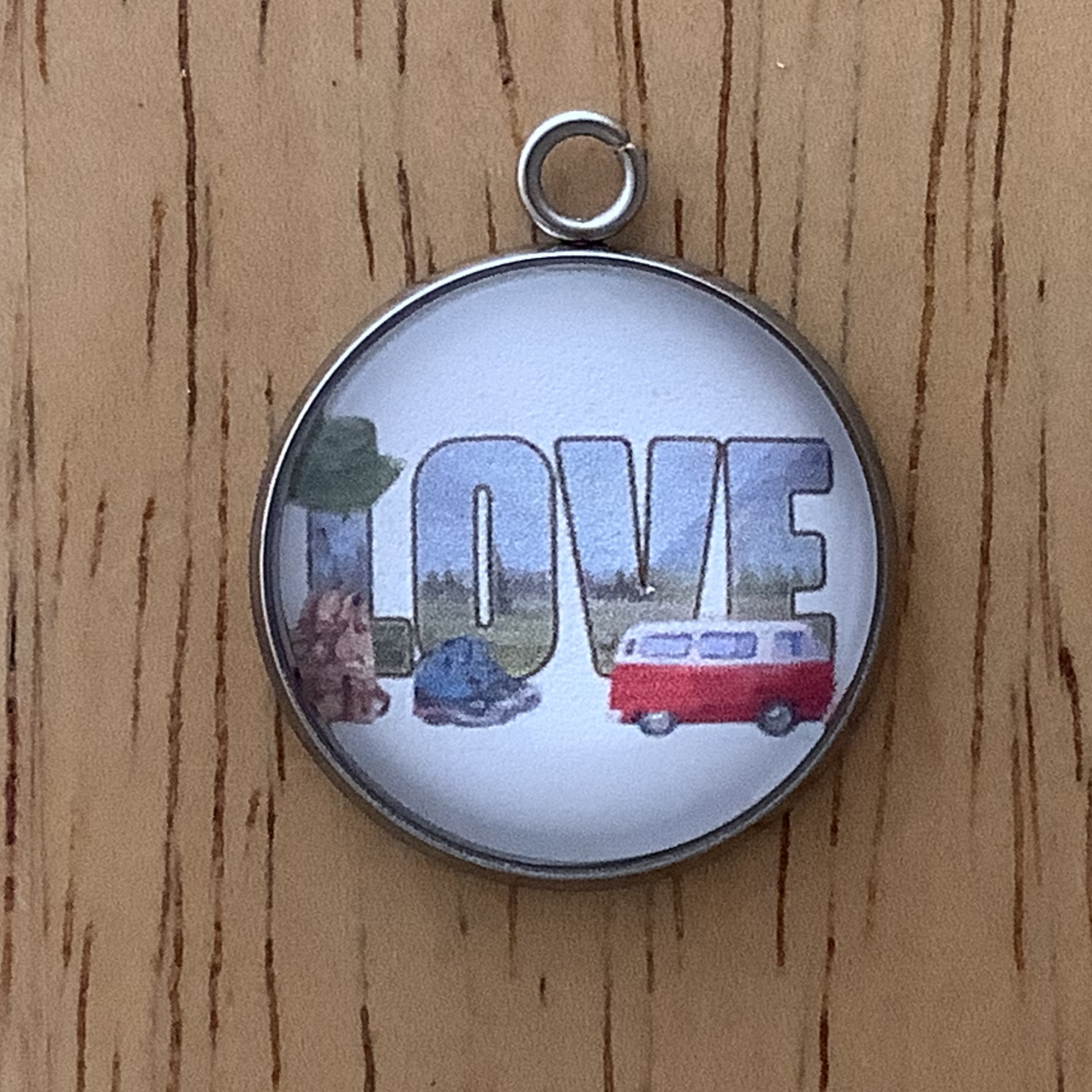 Love Camping glass cabochon charm