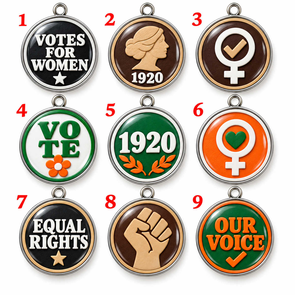 Equal Rights & Women's Suffrage Charms