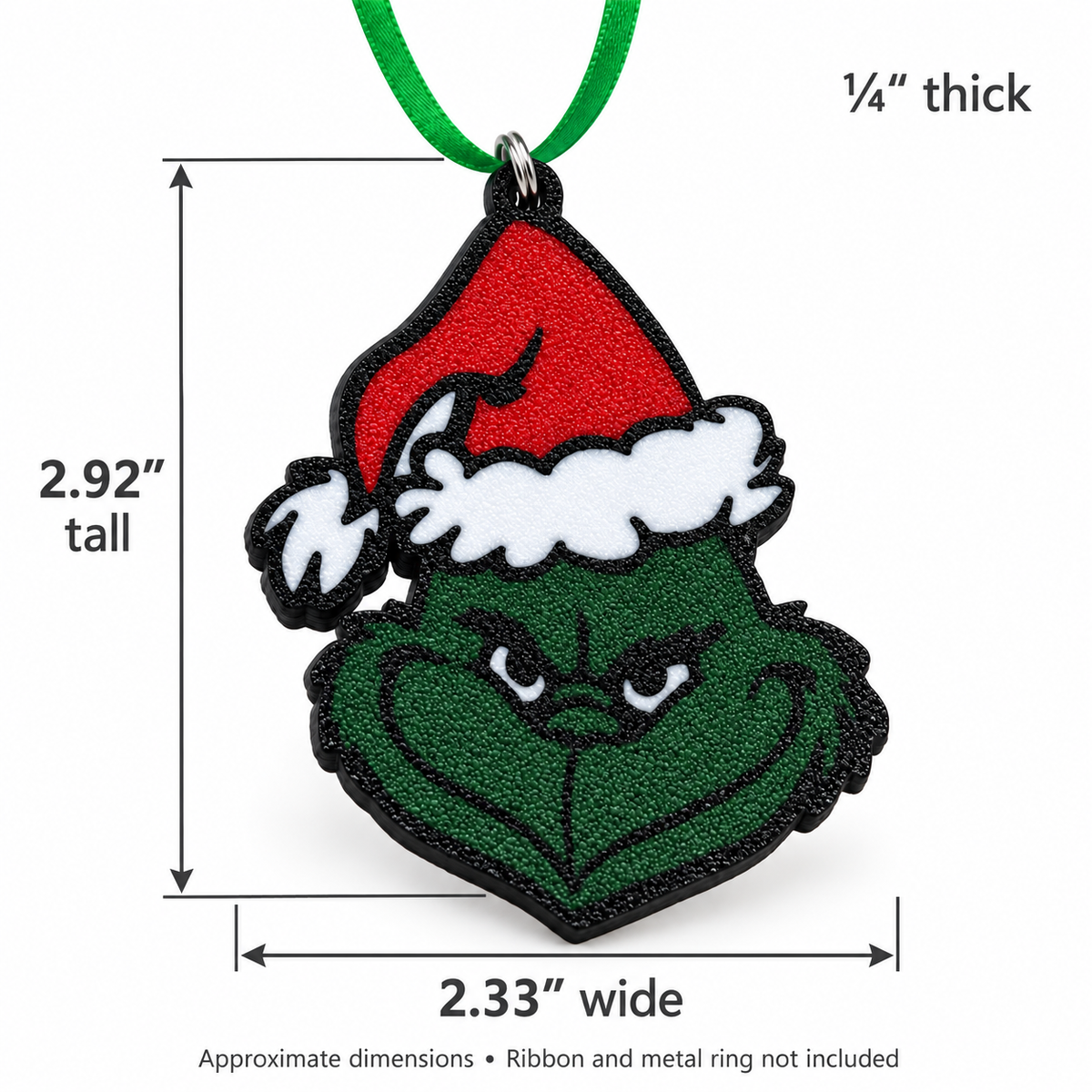 Grinch Christmas Ornament Double Sided 3D Printed Santa Hat Holiday Tree Decor