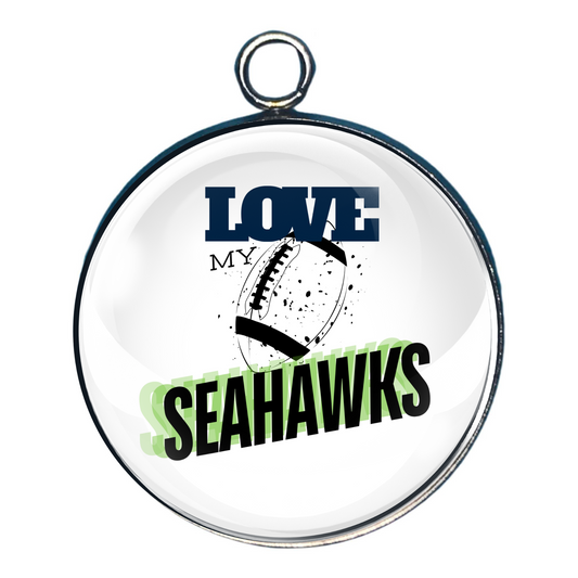 Love My Seahawks Football Team, Glass Cabochon Charms, Earrings or Keychain