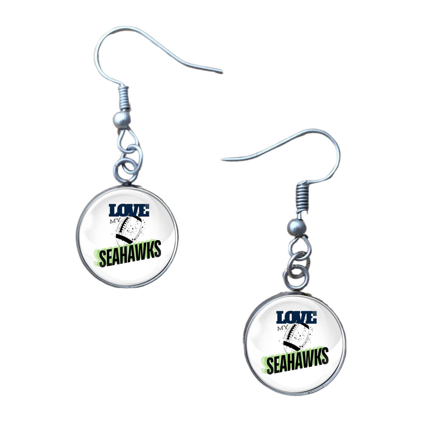 Love My Seahawks Football Team, Glass Cabochon Charms, Earrings or Keychain