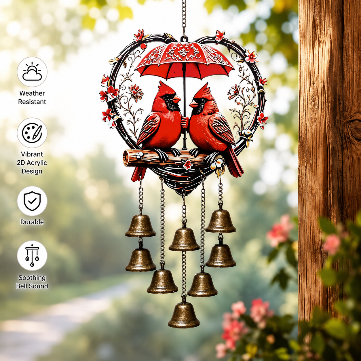 Cardinal Couple Garden Chime – Weather-Resistant Acrylic Wind Chime