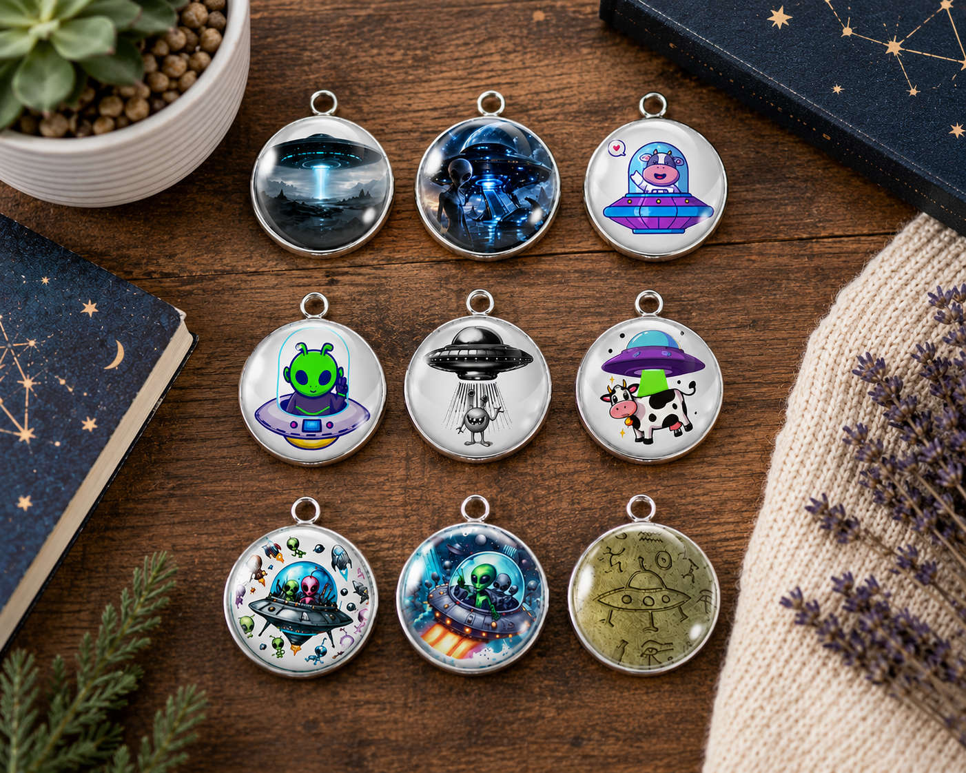 UFO'S & Aliens Glass Cabochon Charms –  Extraterrestrial Charm Pendants for Crafts & Jewelry