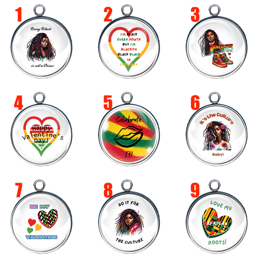 Afro-Love Valentine’s Glass Cabochon Charms