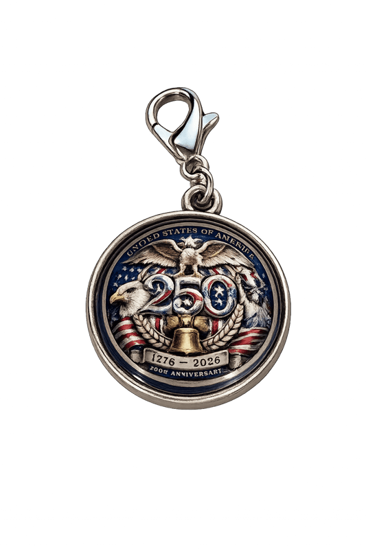 America 250th Anniversary Glass Cabochon Charm – 1776-2026 Patriotic Eagle Liberty Bell – 18mm Tibetan Silver Lobster Clasp Charm
