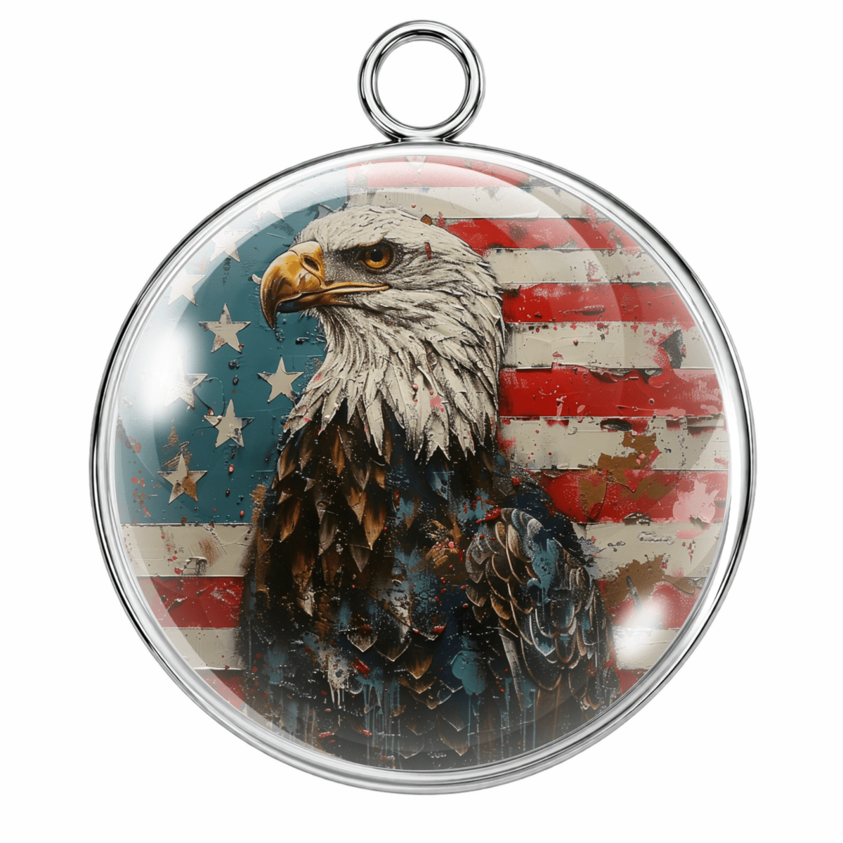 Pendant with a bald eagle design on an American flag background