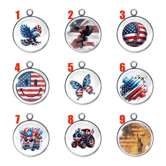 Group of 9 Patriotic Charms of red, white and blue
