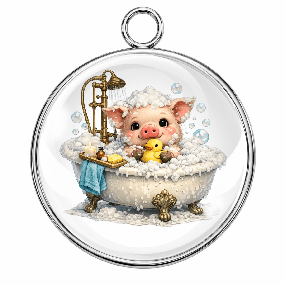 Animal Bath Time Glass Cabochon Charms