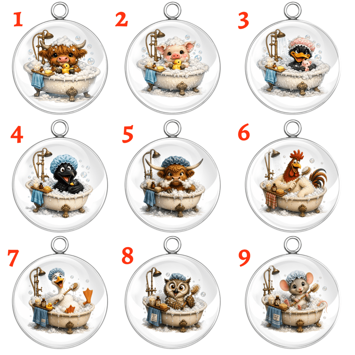 Animal Bath Time Glass Cabochon Charms