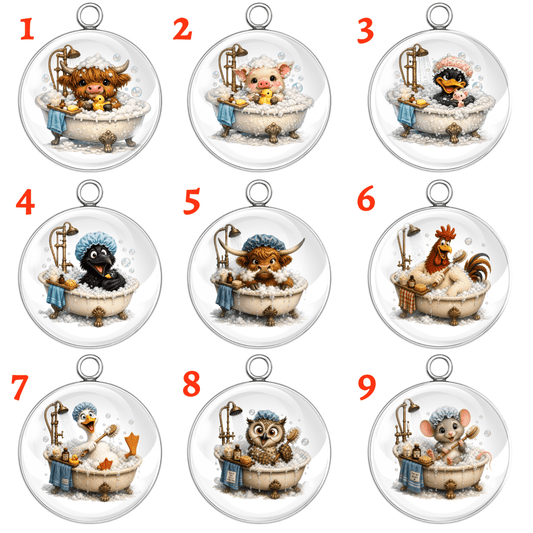 Animal Bath Time Glass Cabochon Charms