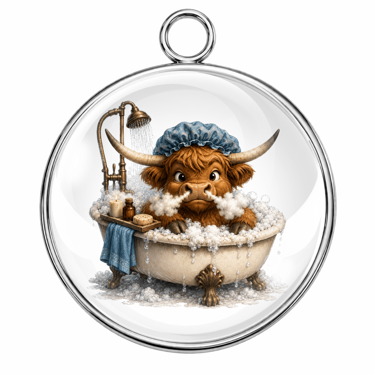Animal Bath Time Glass Cabochon Charms