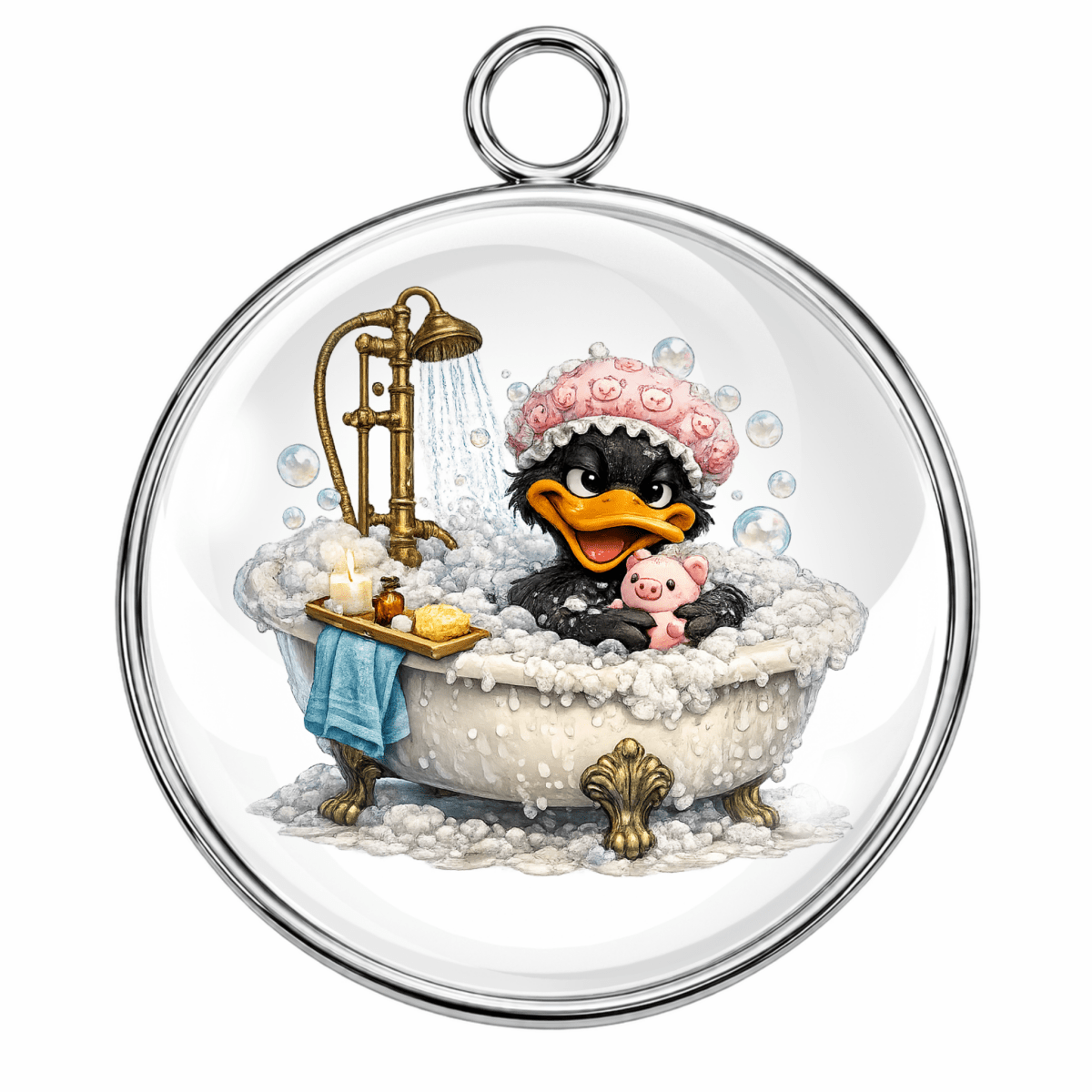 Animal Bath Time Glass Cabochon Charms