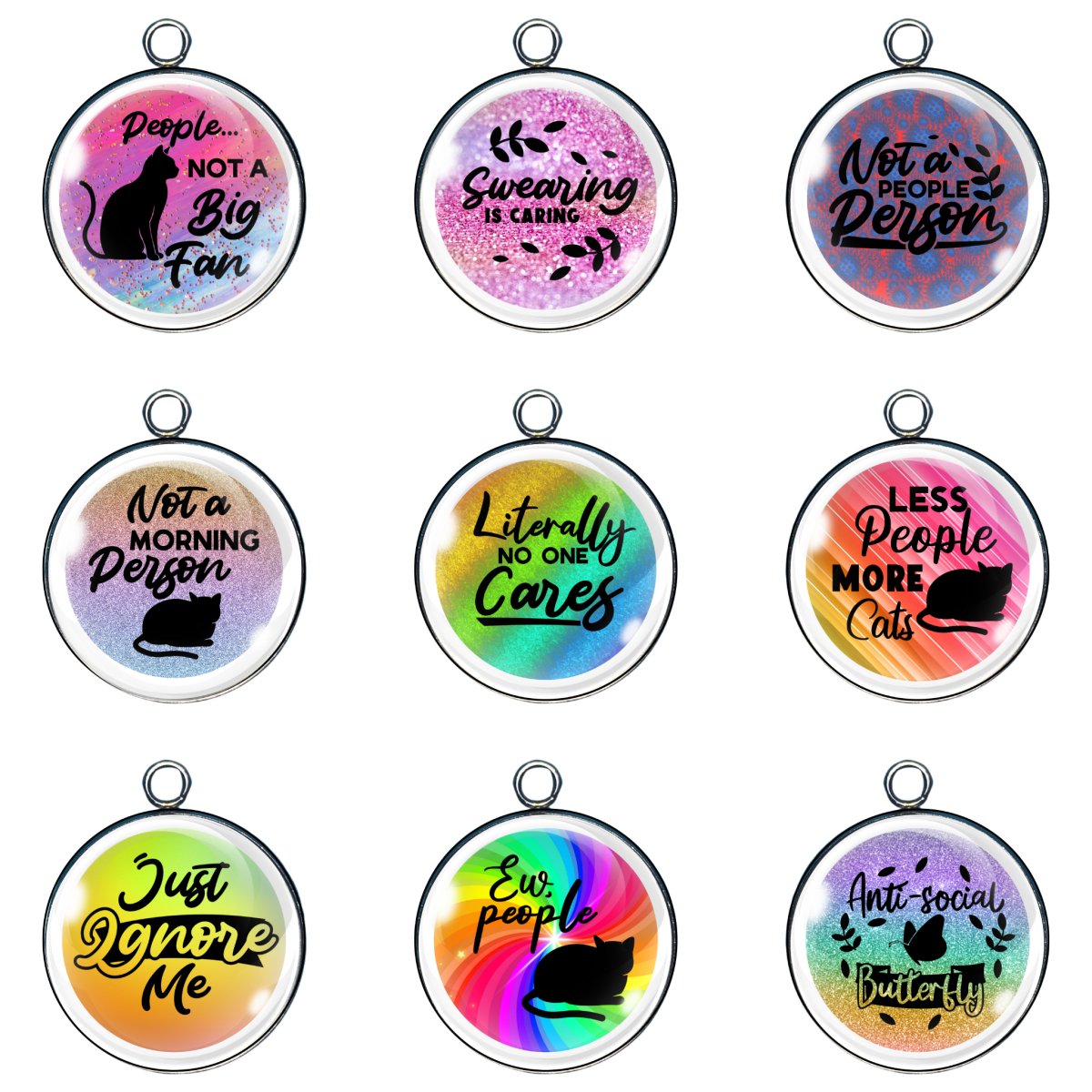 9 anti-social glass cabochon charms