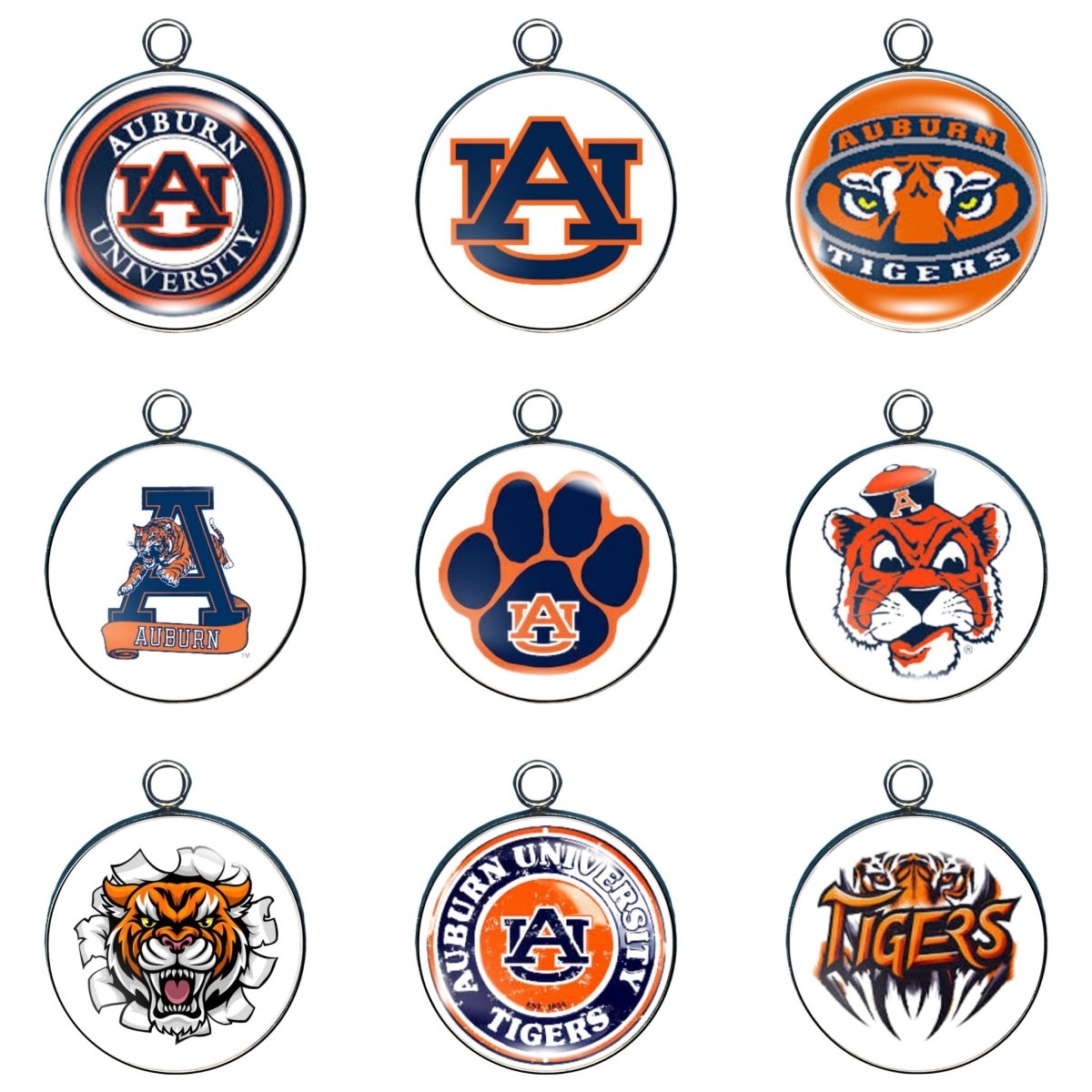 9 Auburn Tiger Glass Cabochon Charms