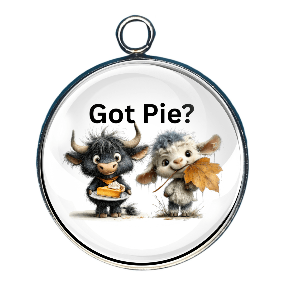 Charm of farm animals with pie and fall leaves and the wording "Got Pie?"