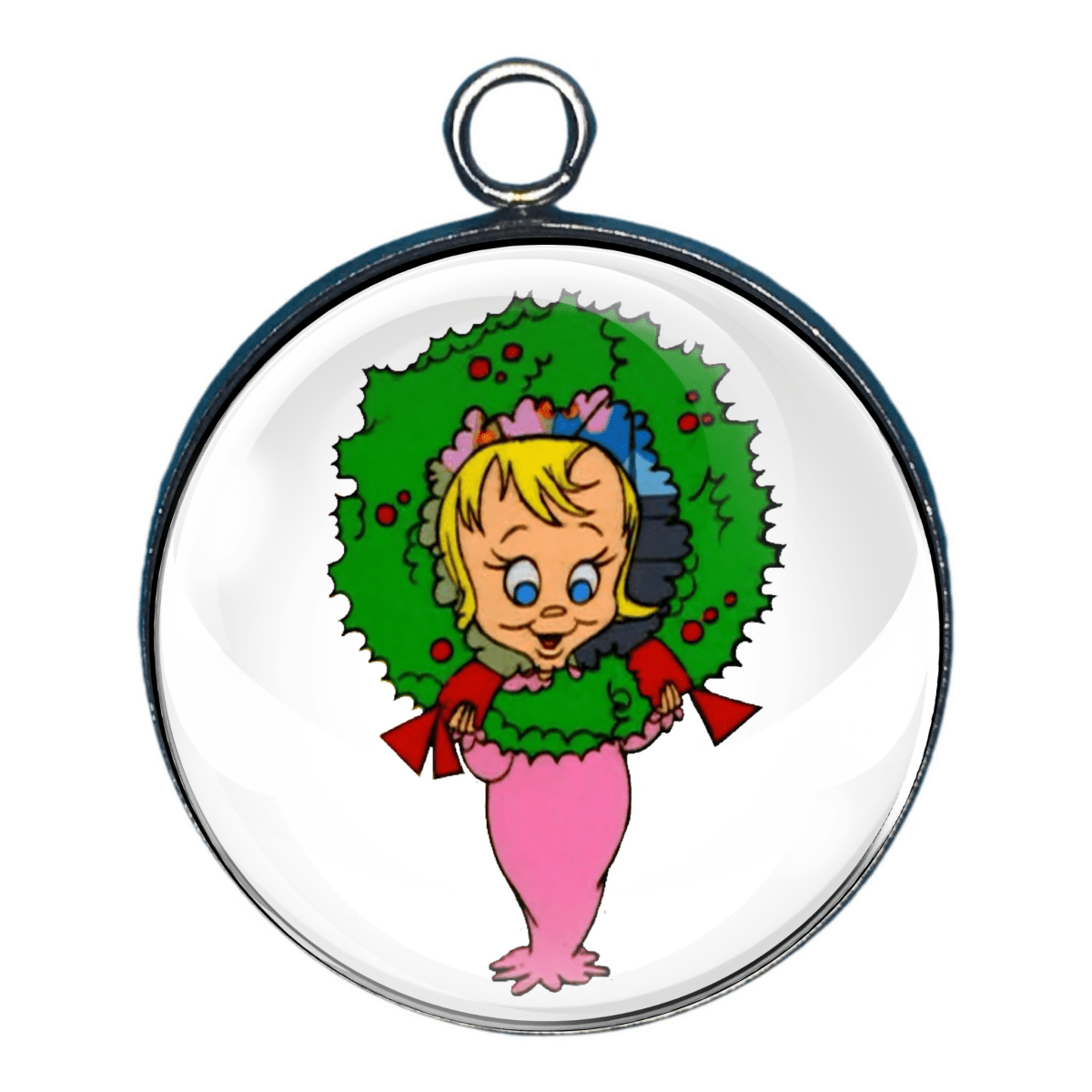 Charm of Cindy Lou Who inside a Christmas wreath