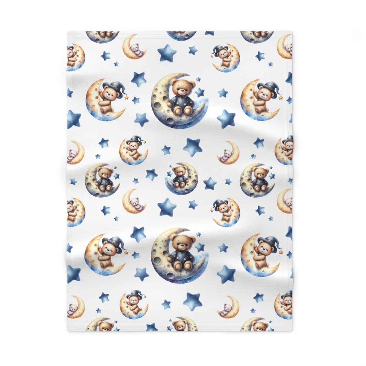 Baby Blanket - Adorable Bears on Crescent Moons with Stars Design