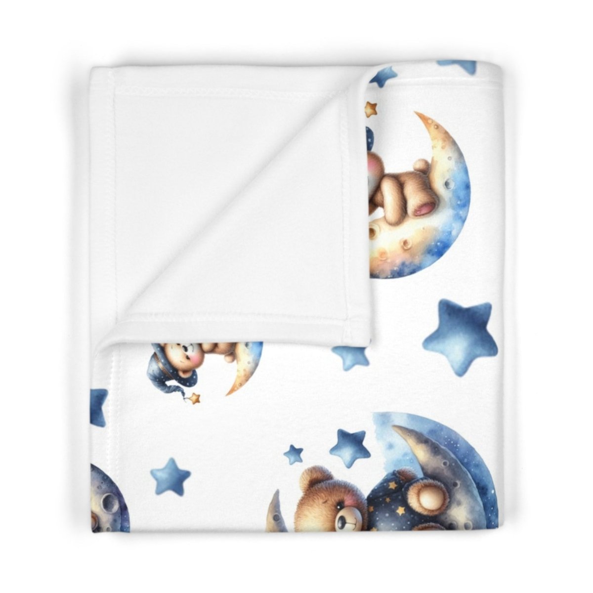 Baby Blanket - Adorable Bears on Crescent Moons with Stars Design